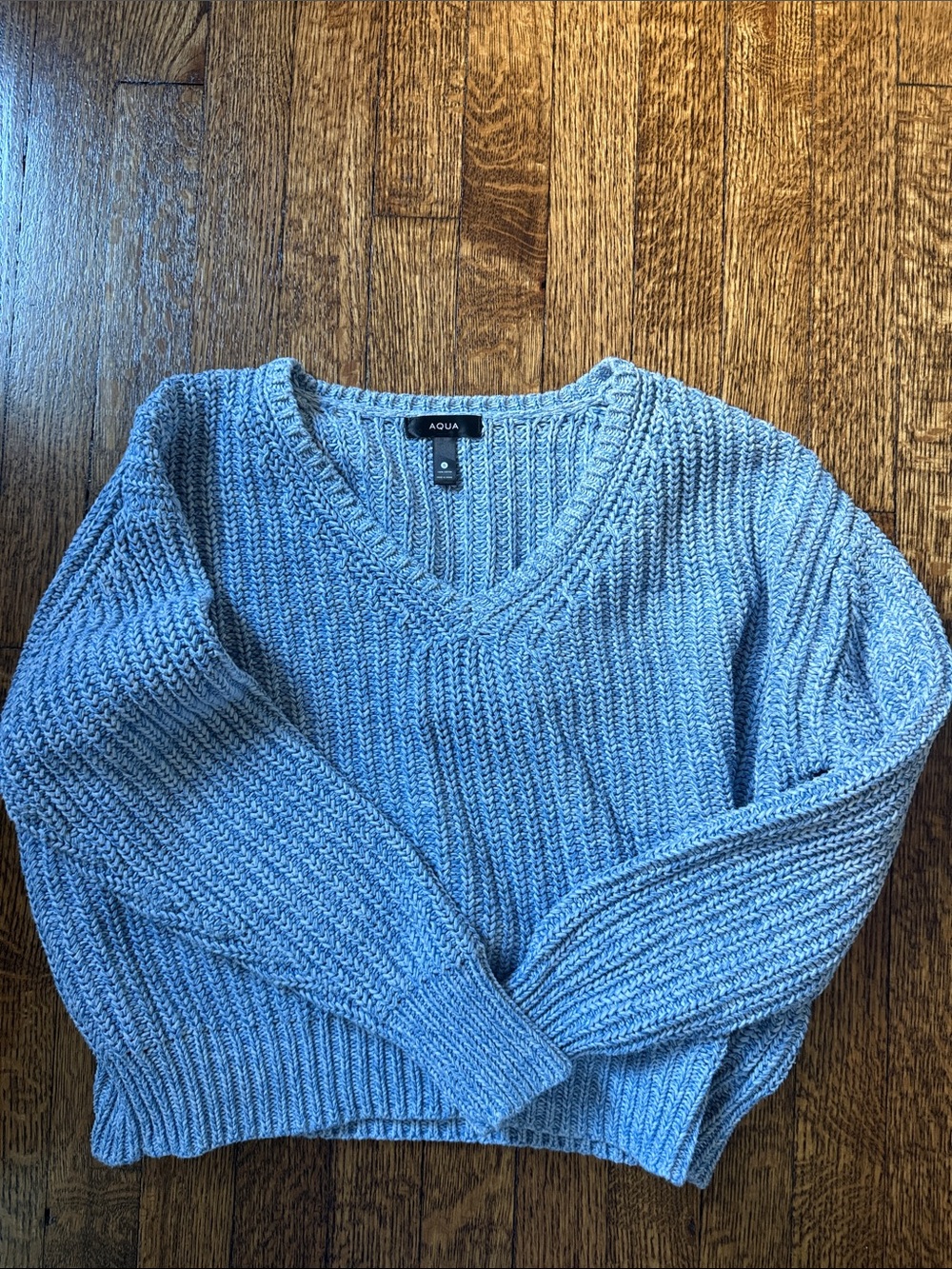 Aqua Light Blue V-Neck Ribbed Pullover Sweater